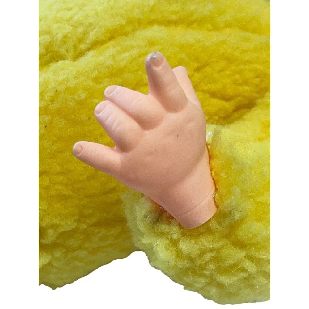 Vintage Yellow Rubber Face‎ Plush Baby Doll With Red Hair & Bell Accents